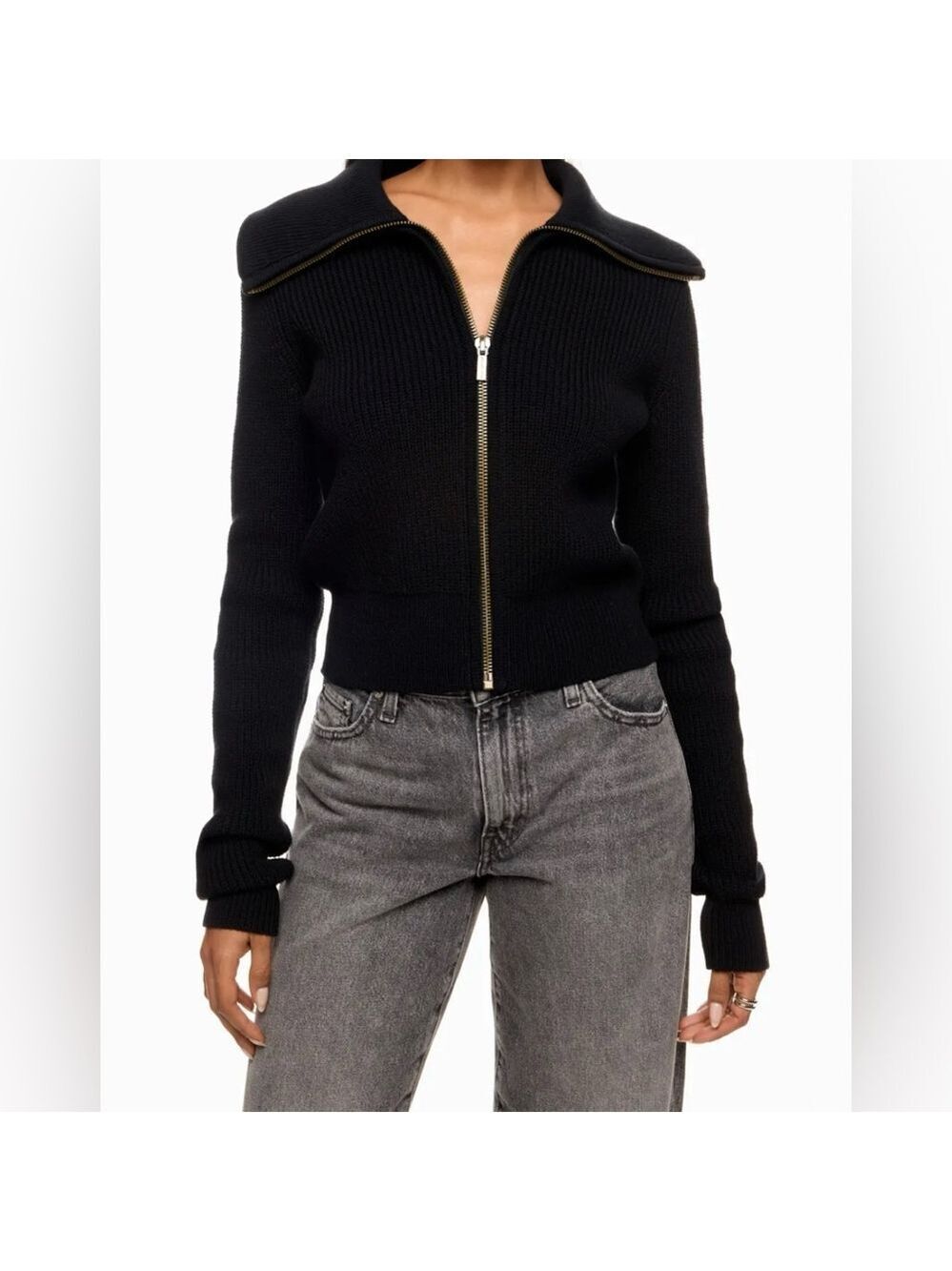 Michael Kors Black Collared Zip Up Cardigan